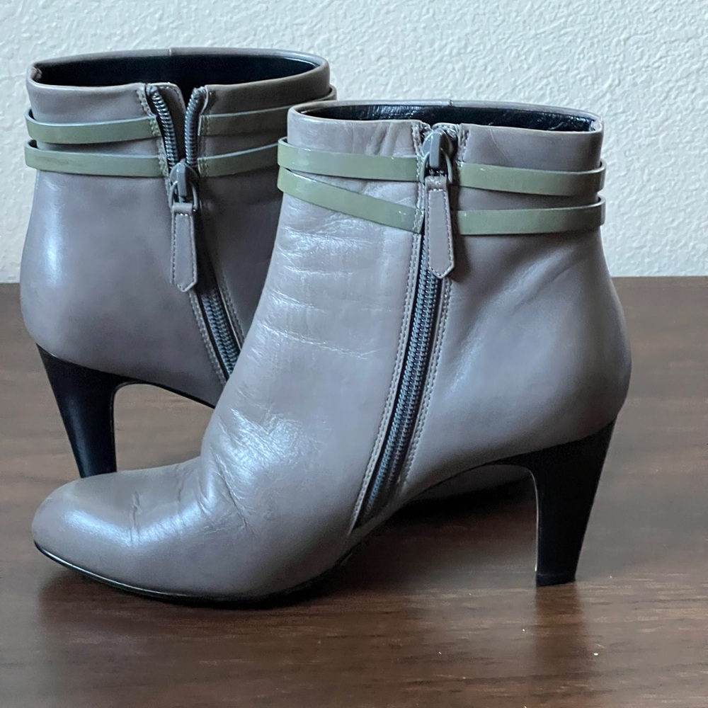 Cole Haan Nike Air Grey Leather Zip-up Heeled Ankle Boots Sample - Size 6